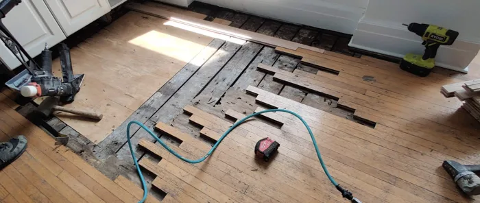 Floor repair in progress