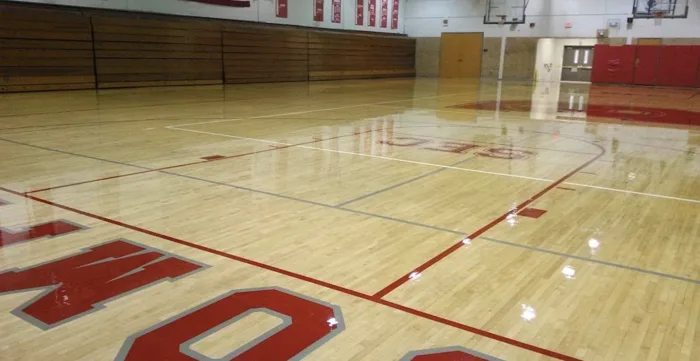 Wood court with sports markings